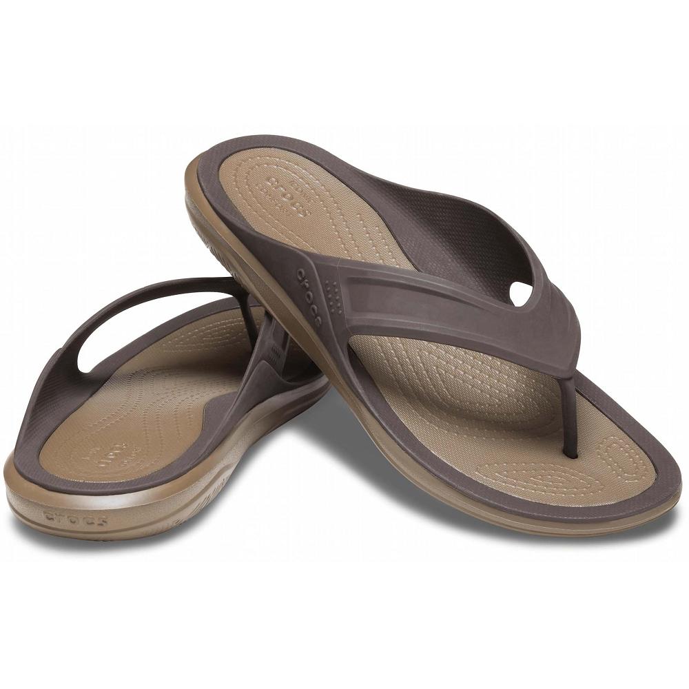 Khaki Men's Crocs Swiftwater™ Wave Flip Sandals | NZ 1208SGLO